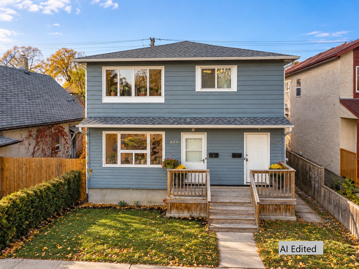 Front exterior of 477 Boyd Avenue, a two-storey duplex with two separate entrances