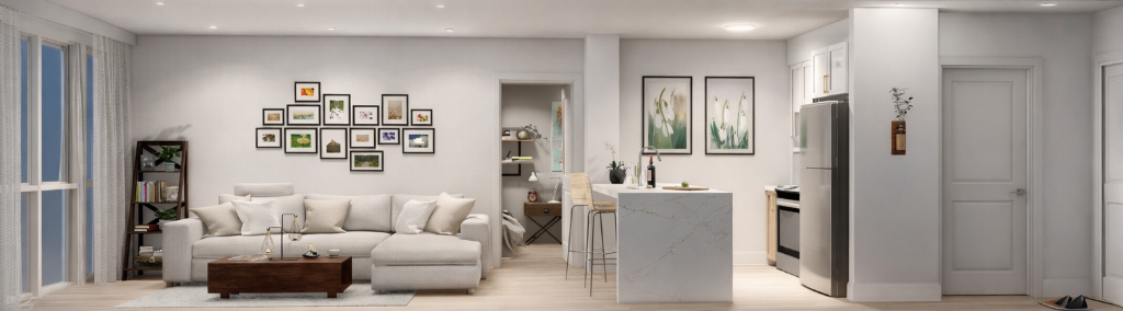 Open-plan living room and kitchen