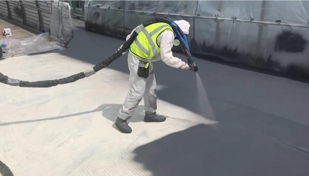 Rocathaan HotSpray roofing detail — seamless polyurea membrane