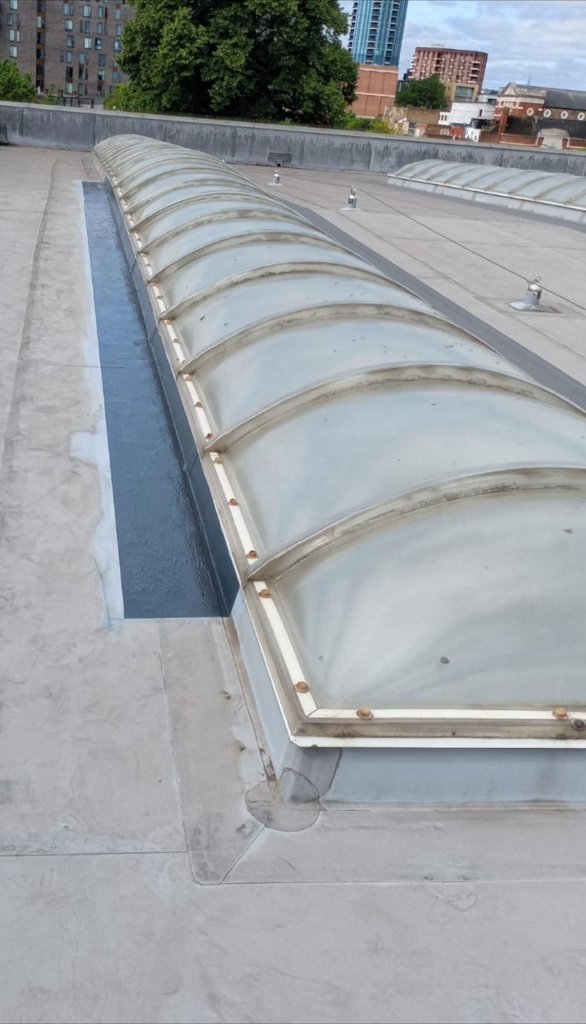 Sealant application around roof skylight and penetration detail