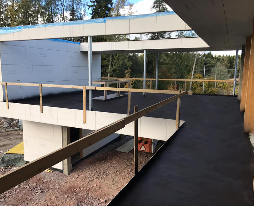 SprayGrade applied to new build terrace — seamless waterproofing membrane