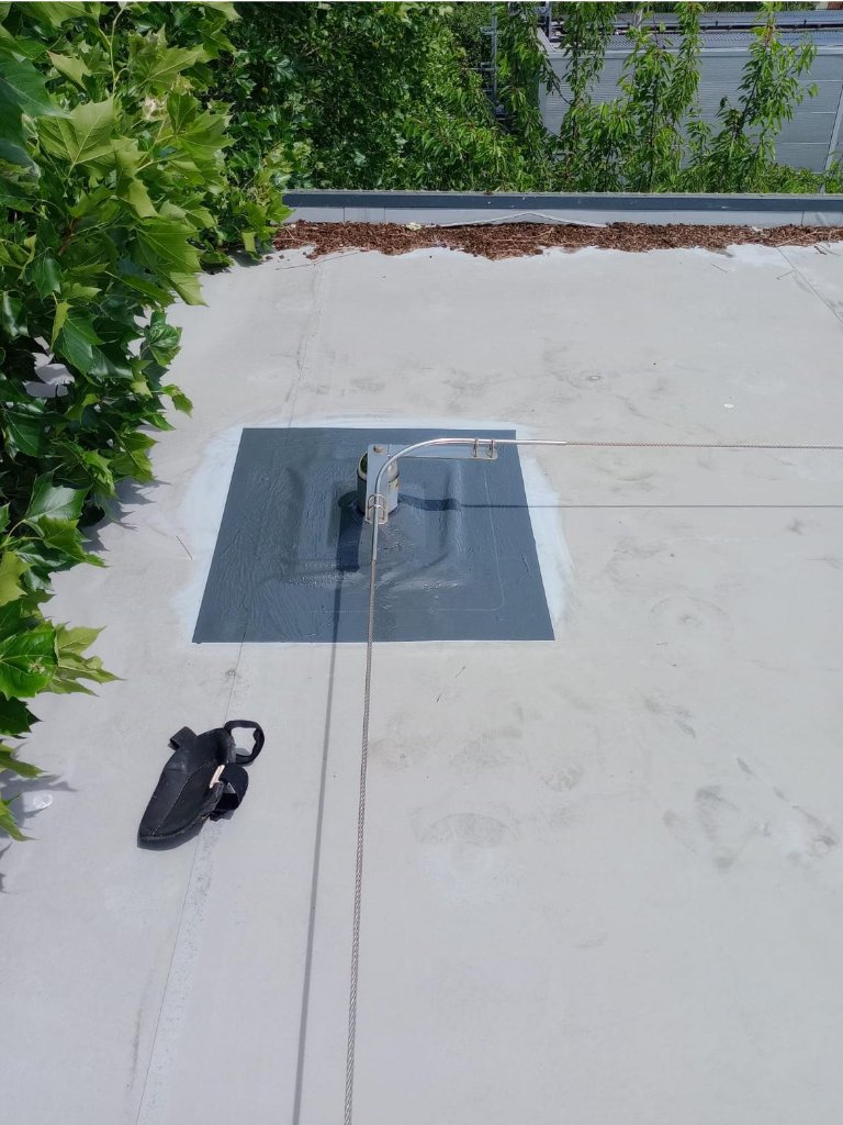 Localised repair applied to vent penetration on commercial roof