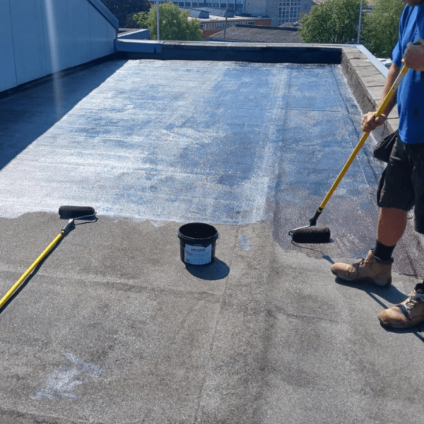 HBS200 applied to box gutter substrate — commercial gutter lining