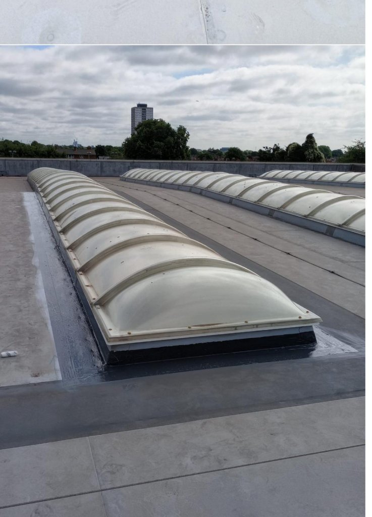 Repair sealant applied to metal roof seam and detail