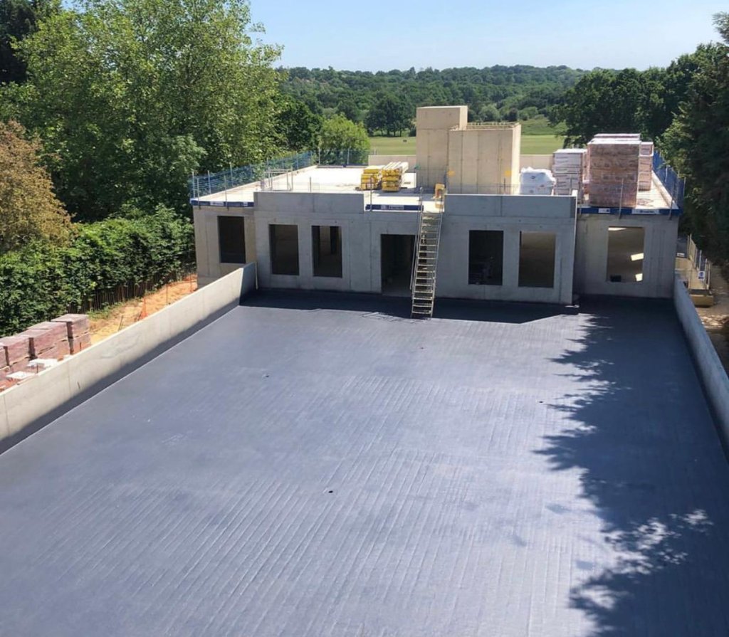 Rocathaan HotSpray new build concrete deck — spray-applied waterproof membrane