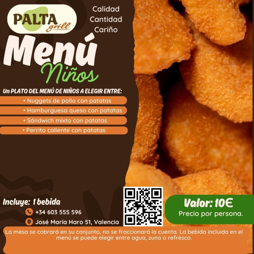 Menú niños en Palta Grill