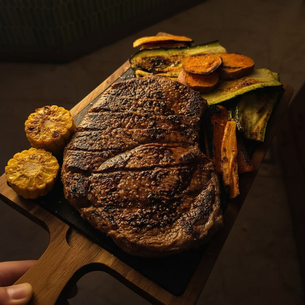 Parrilla premium con carne a la brasa y verduras asadas en Palta Grill