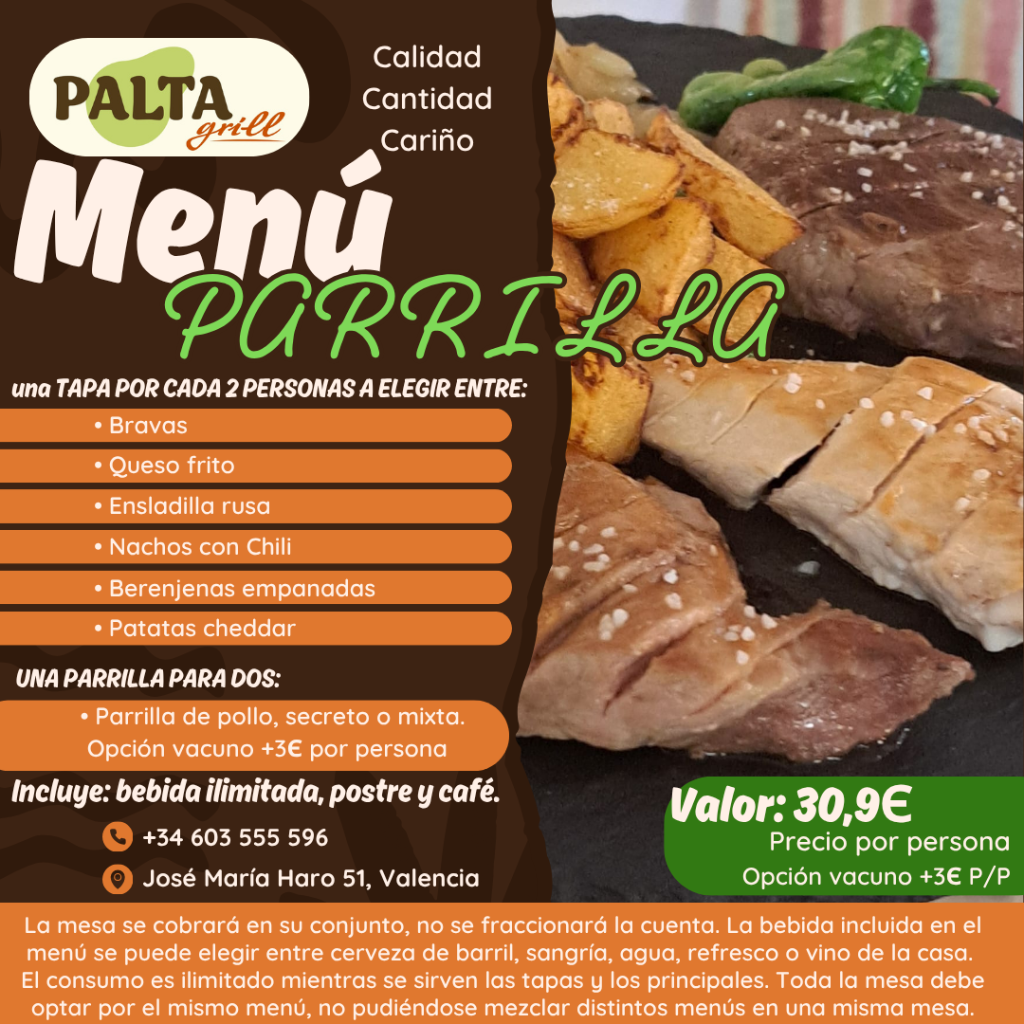 Menús grupales adultos en Palta Grill