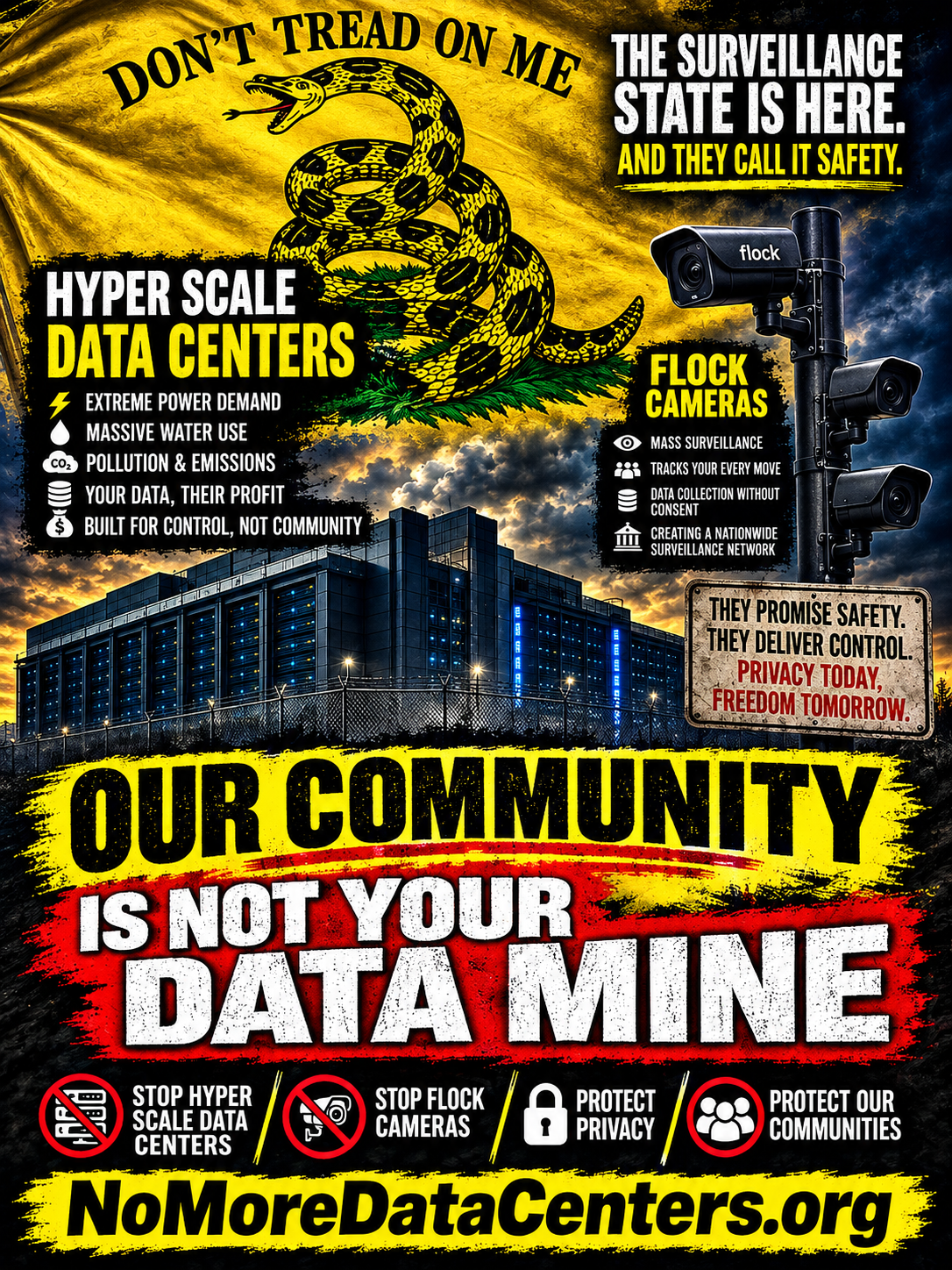 Our Community Is Not Your Data Mine: The Two-Headed Threat of Hyperscale Data Centers and Flock Surveillance Cameras