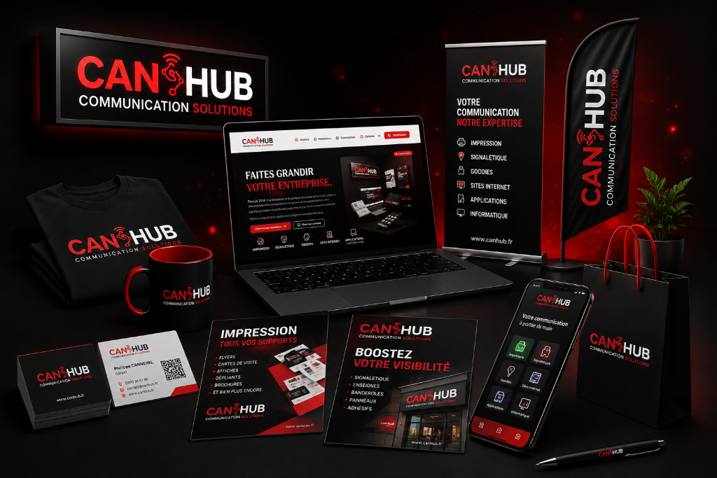 Services CAN HUB : impression, signalétique, goodies, sites web et applications