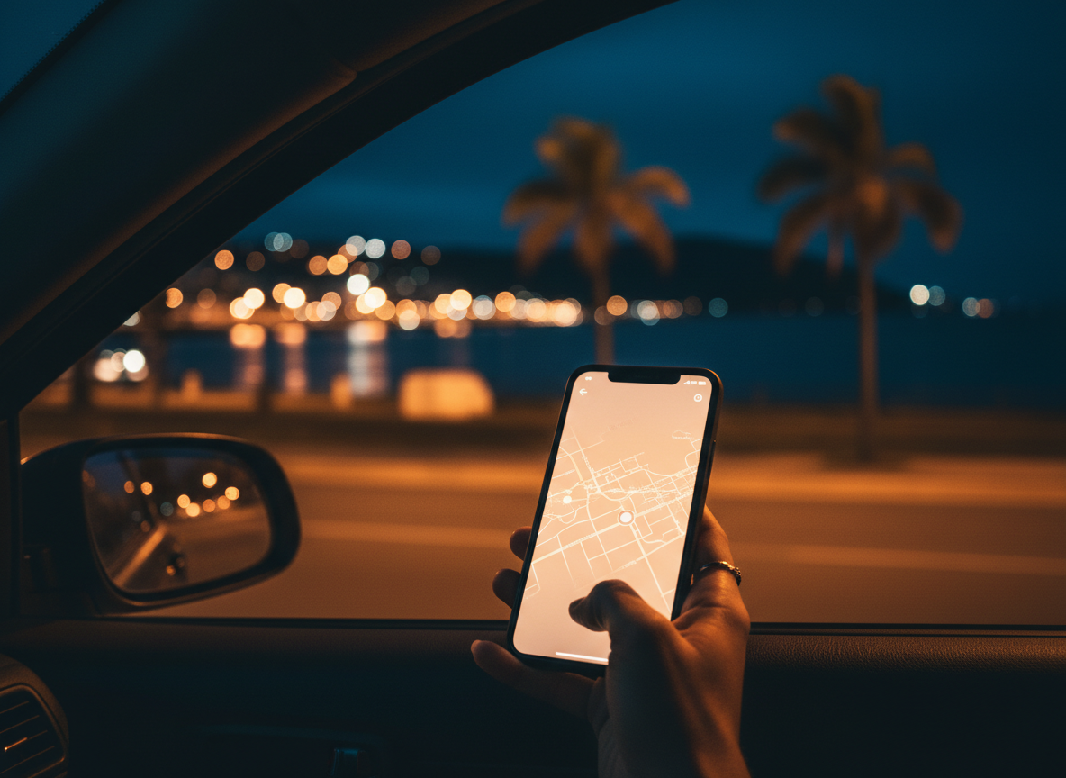 Pessoa usando o app EpitácioRide no carro