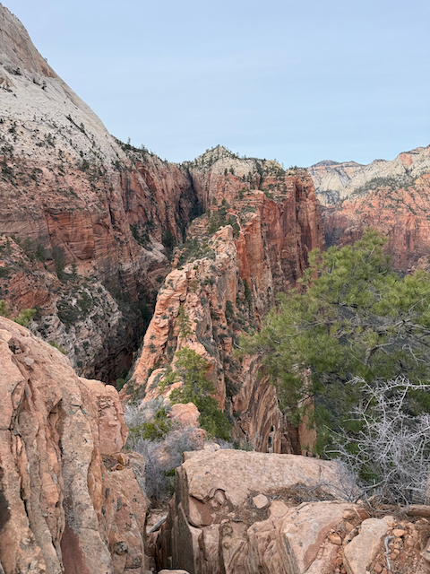 Dramatic red rock canyon view from Angels Landing trail
