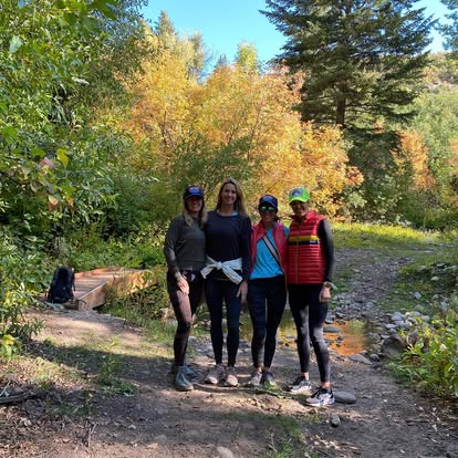 Group of friends hiking in fall foliage