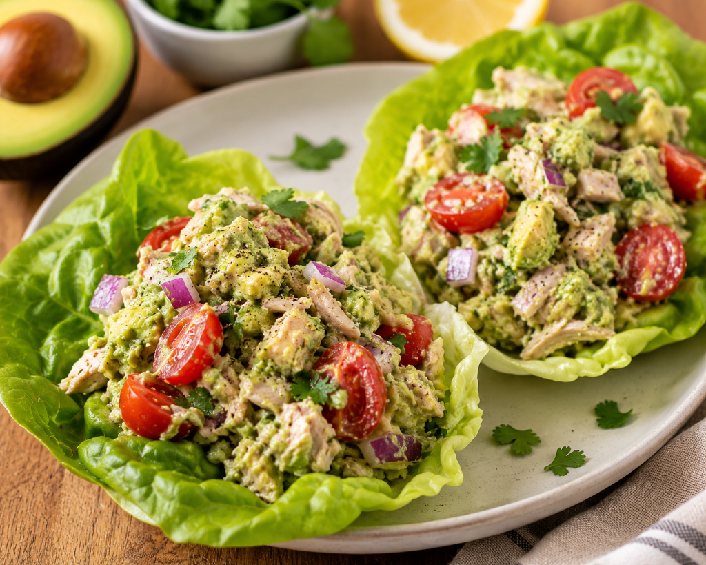 Creamy Avocado Chicken Lettuce Wraps