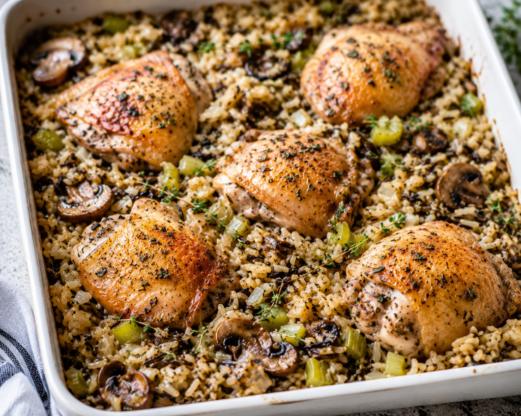 Cozy Herb Chicken & Wild Rice Bake