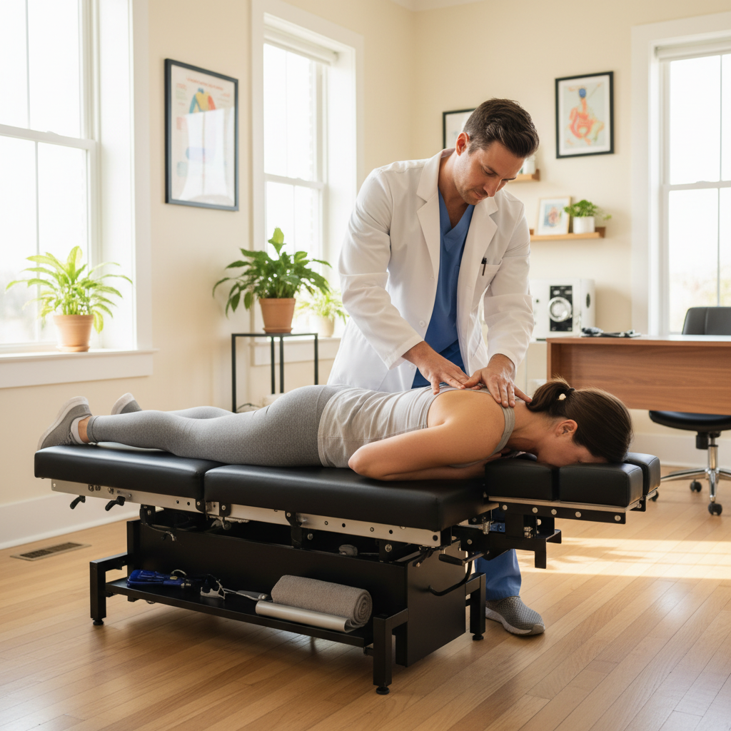 Chiropractor performing a spinal adjustment at Wheat Chiropractic