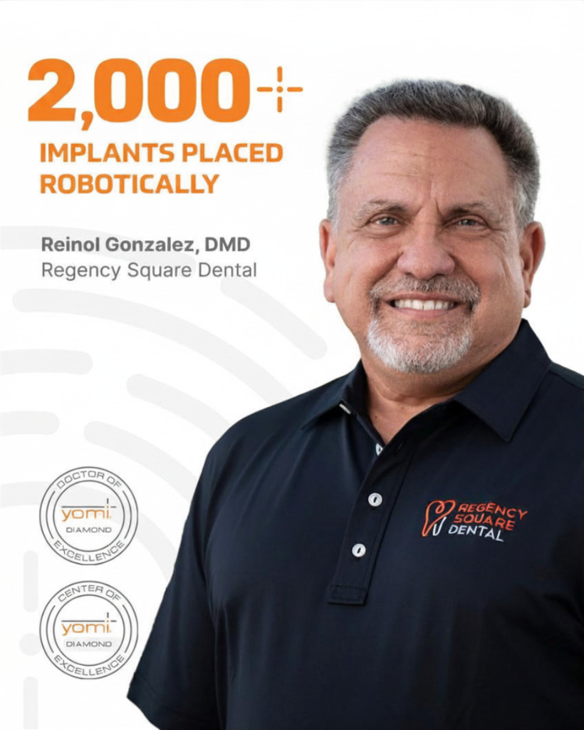 Dr. Reinol A. Gonzalez, DMD — Founder of PrecisionSmile, wearing navy Regency Square Dental polo