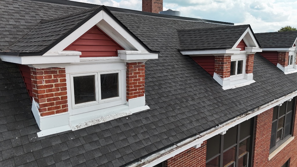Close-up of dormer and shingle detail