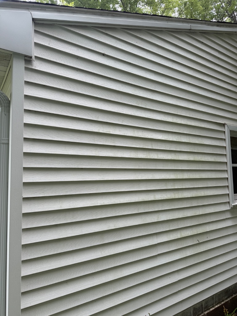 Vinyl siding with mildew band before washing