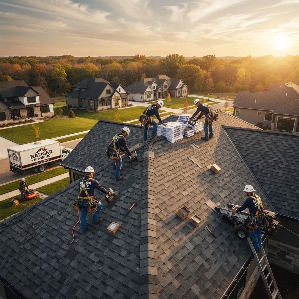 Professional roofing crew at work