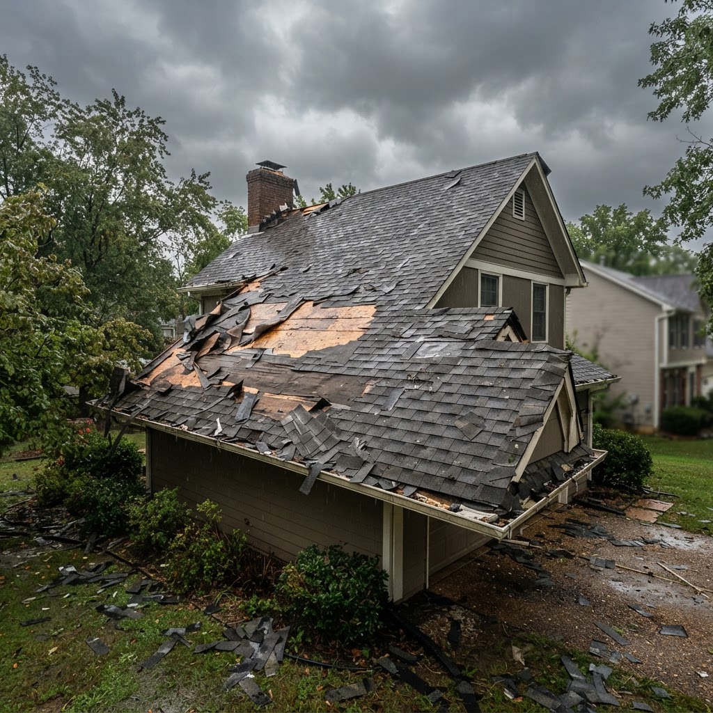 Storm damaged roof