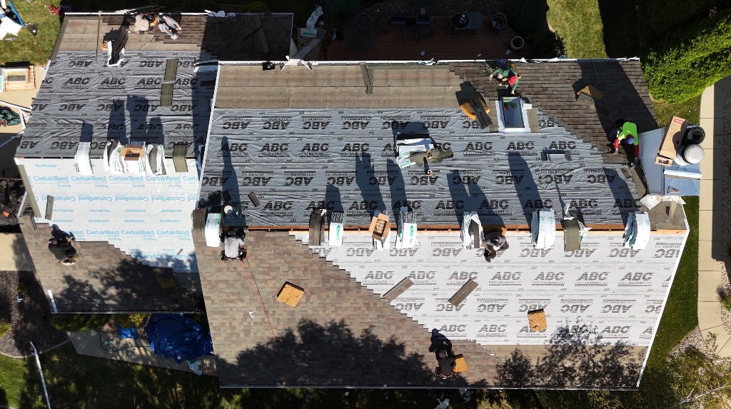 Crew at work — underlayment installation