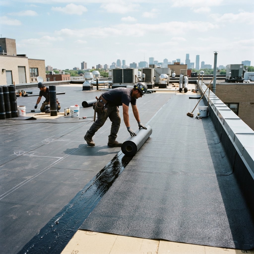 Commercial flat roof installation