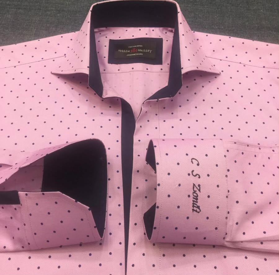 Pink Polka Dot — Navy Contrast & Monogram