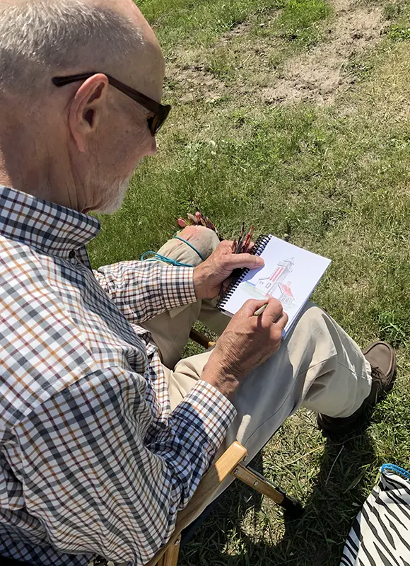 Jim Lammers sketching outdoors