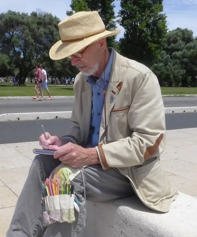 Jim sketching with pencil holder