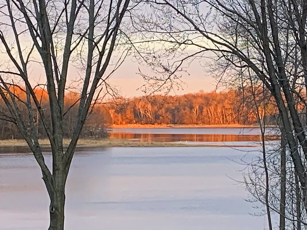 Winter lake sunset