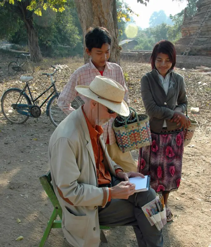 Jim sketching with an audience