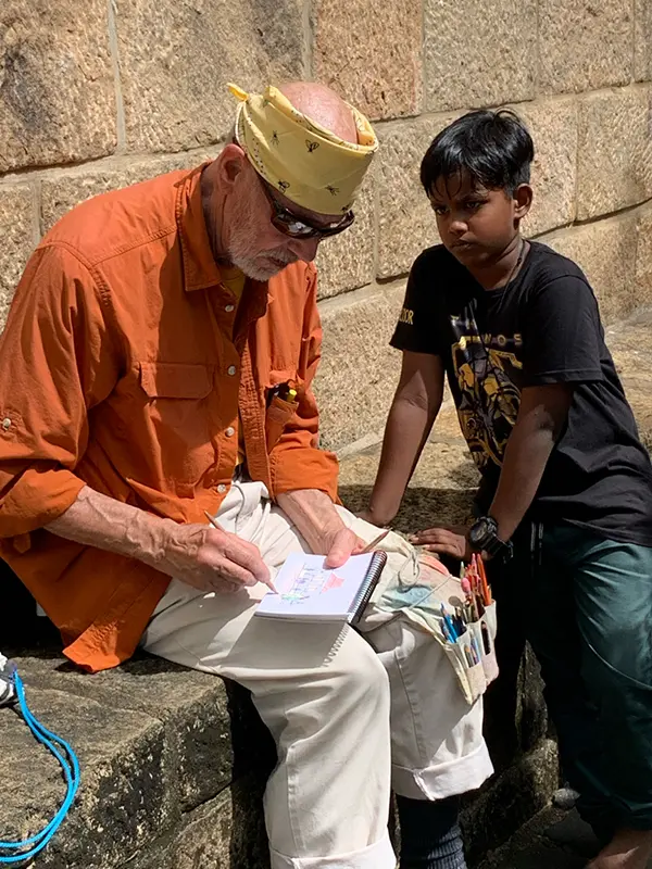 Jim sketching in India