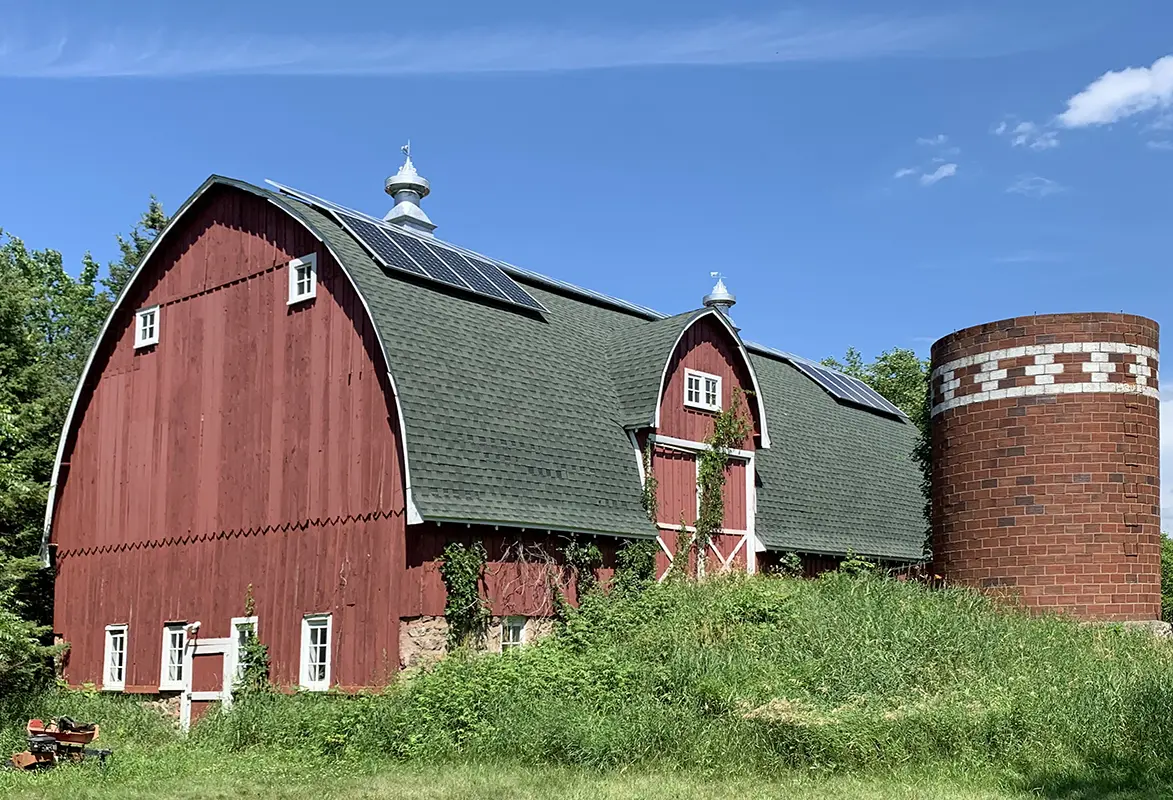 Red barn with silo