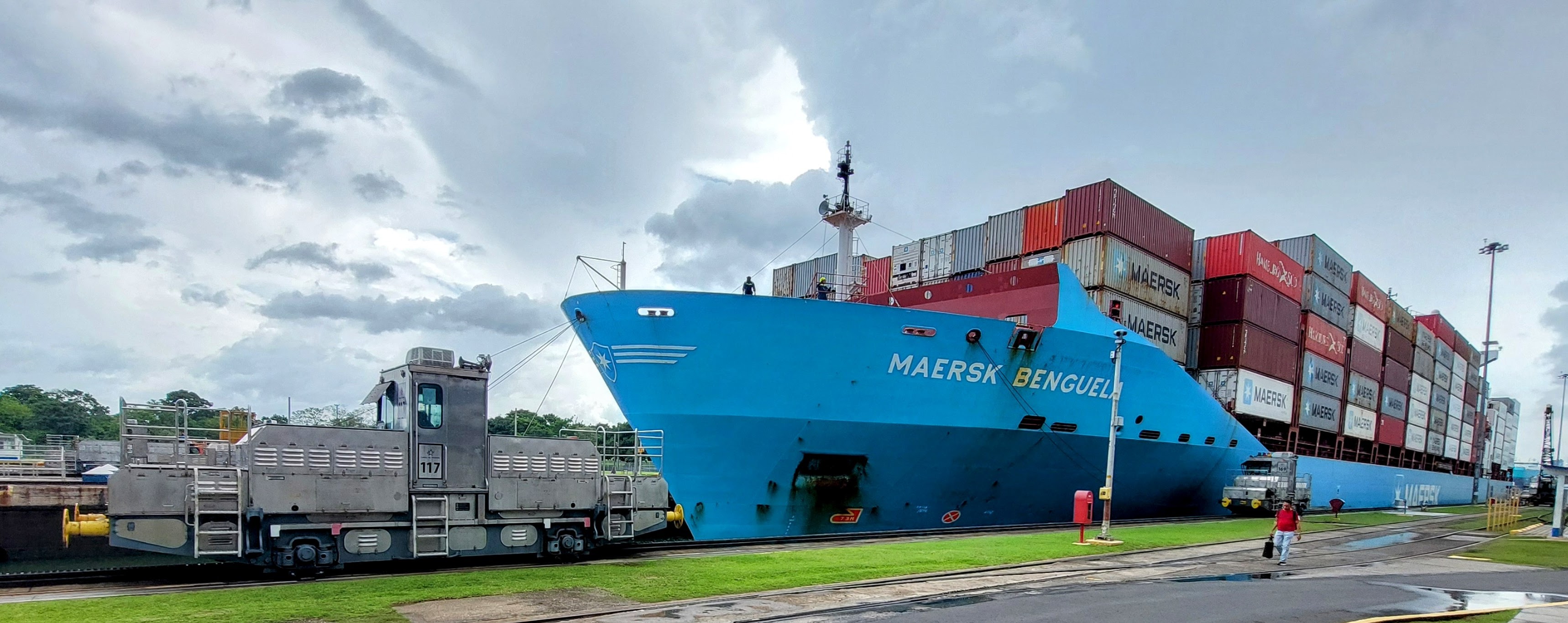 Cargo ship transiting the Panama Canal