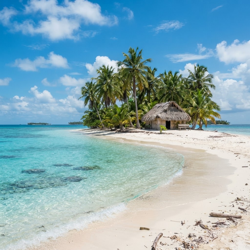 A secluded palm-fringed island