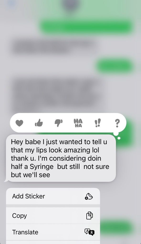 Real patient message about natural lip results