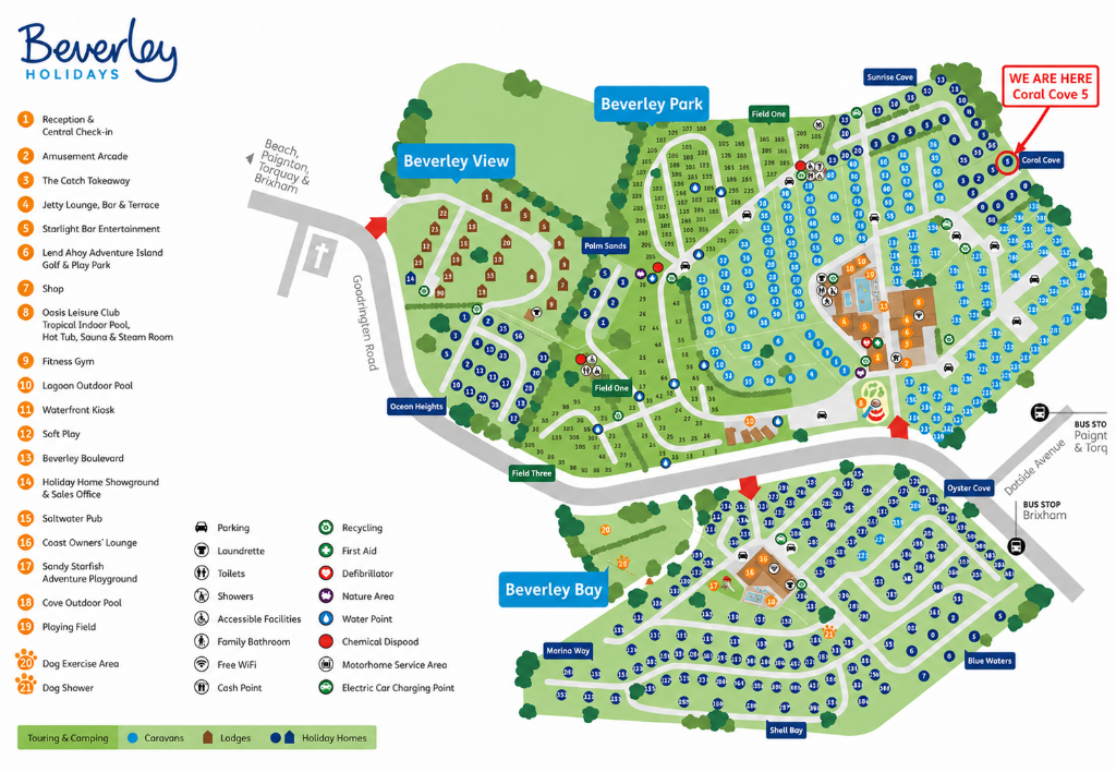 Beverley Holiday Park site map showing Coral Cove 5 location