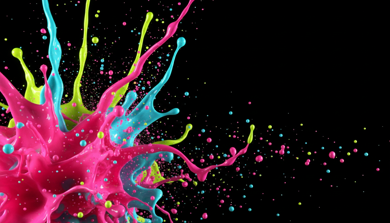 Neon paint explosion with vibrant pink, cyan and lime colors