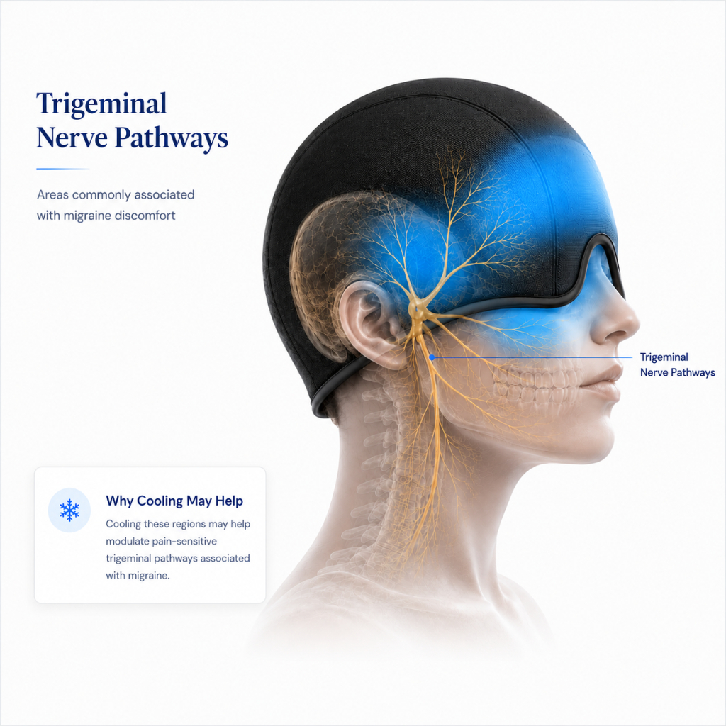 Trigeminal nerve pathways illustration showing FrostCap coverage