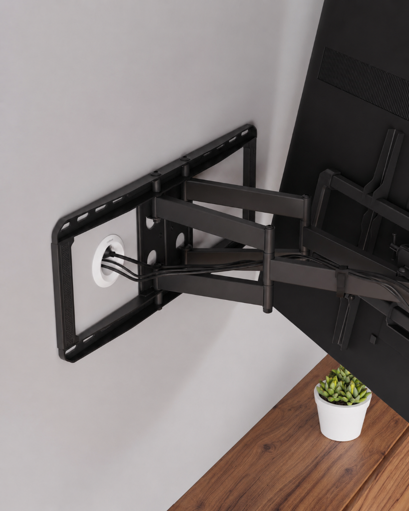 Full motion TV mount with in-wall cable concealment