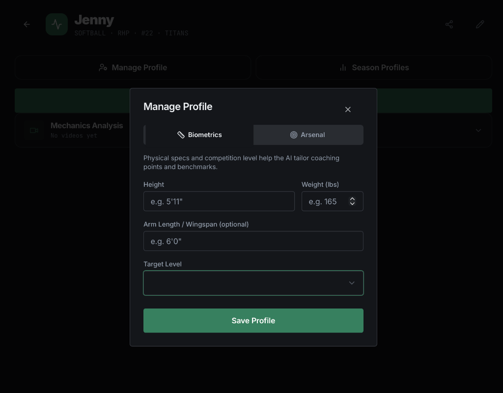 Create a Pitcher Profile 1