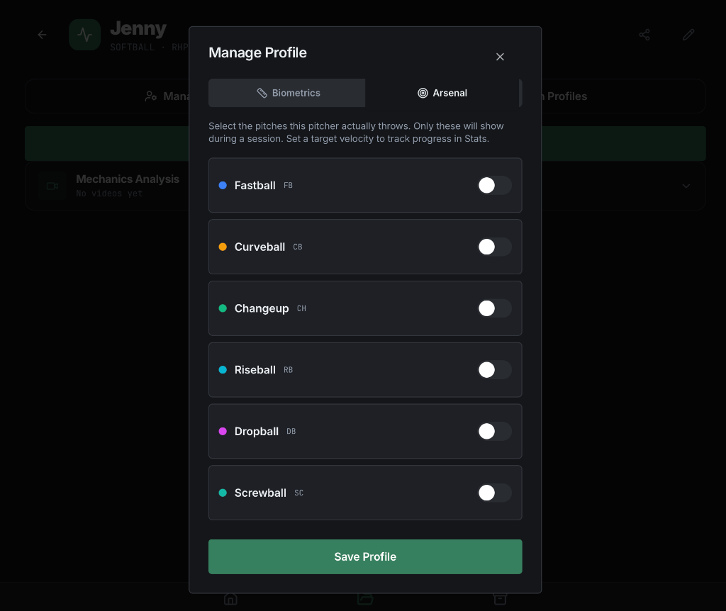 Create a Pitcher Profile 2