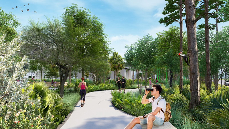 Phase 3 rendering - lush nature trail and greenway