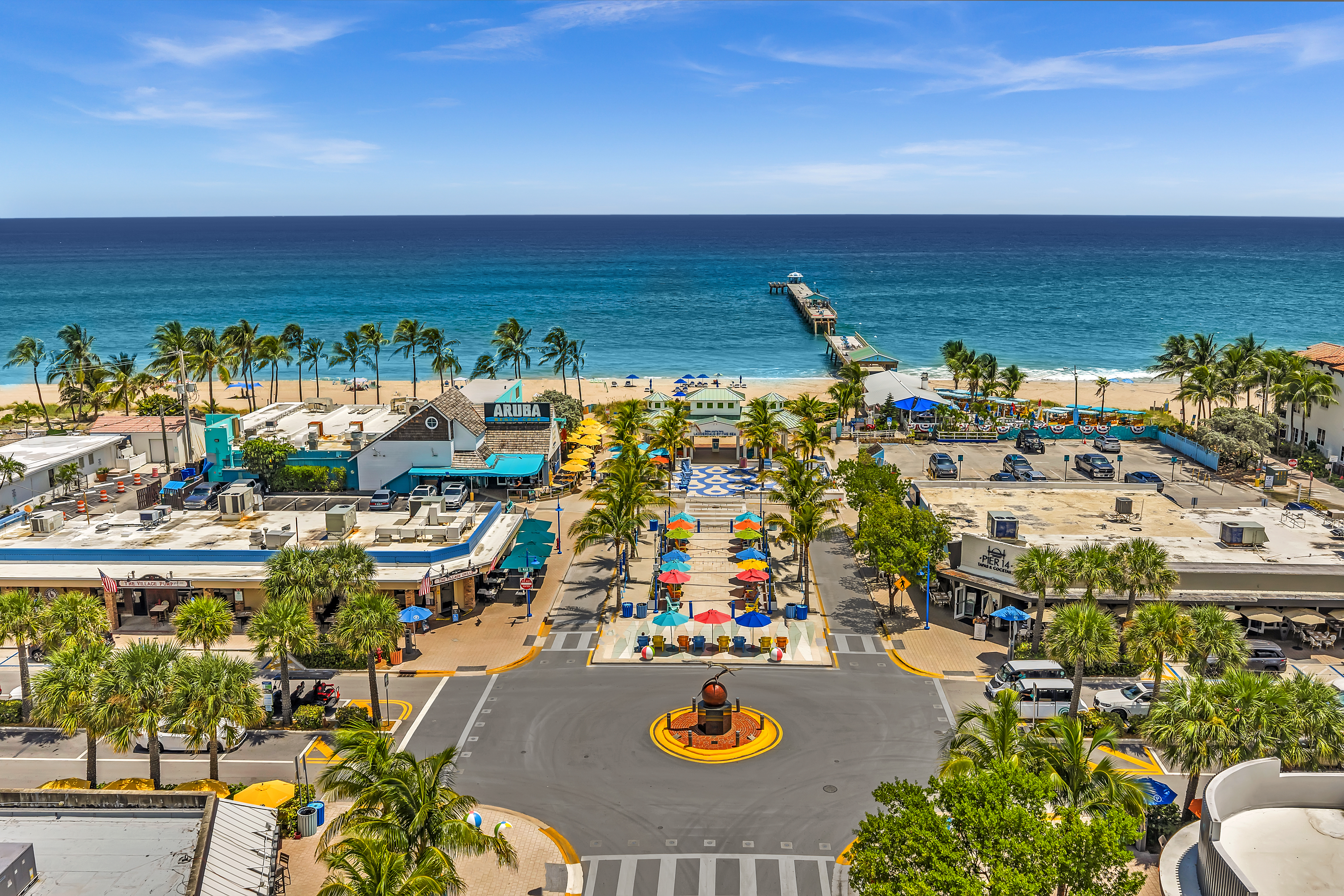 Lauderdale-by-the-Sea — Aerial view of Anglin's Pier and the beach plaza