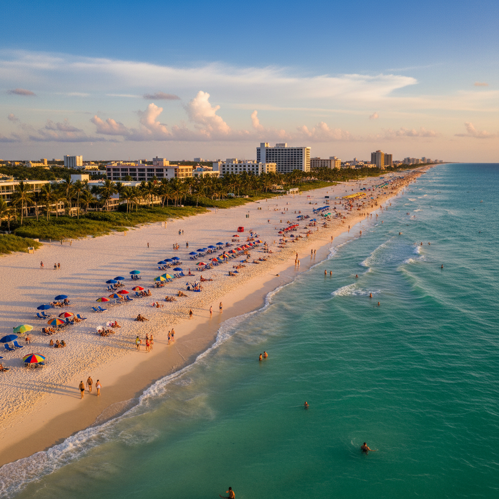 Hundreds of people enjoying a sunny Florida beach