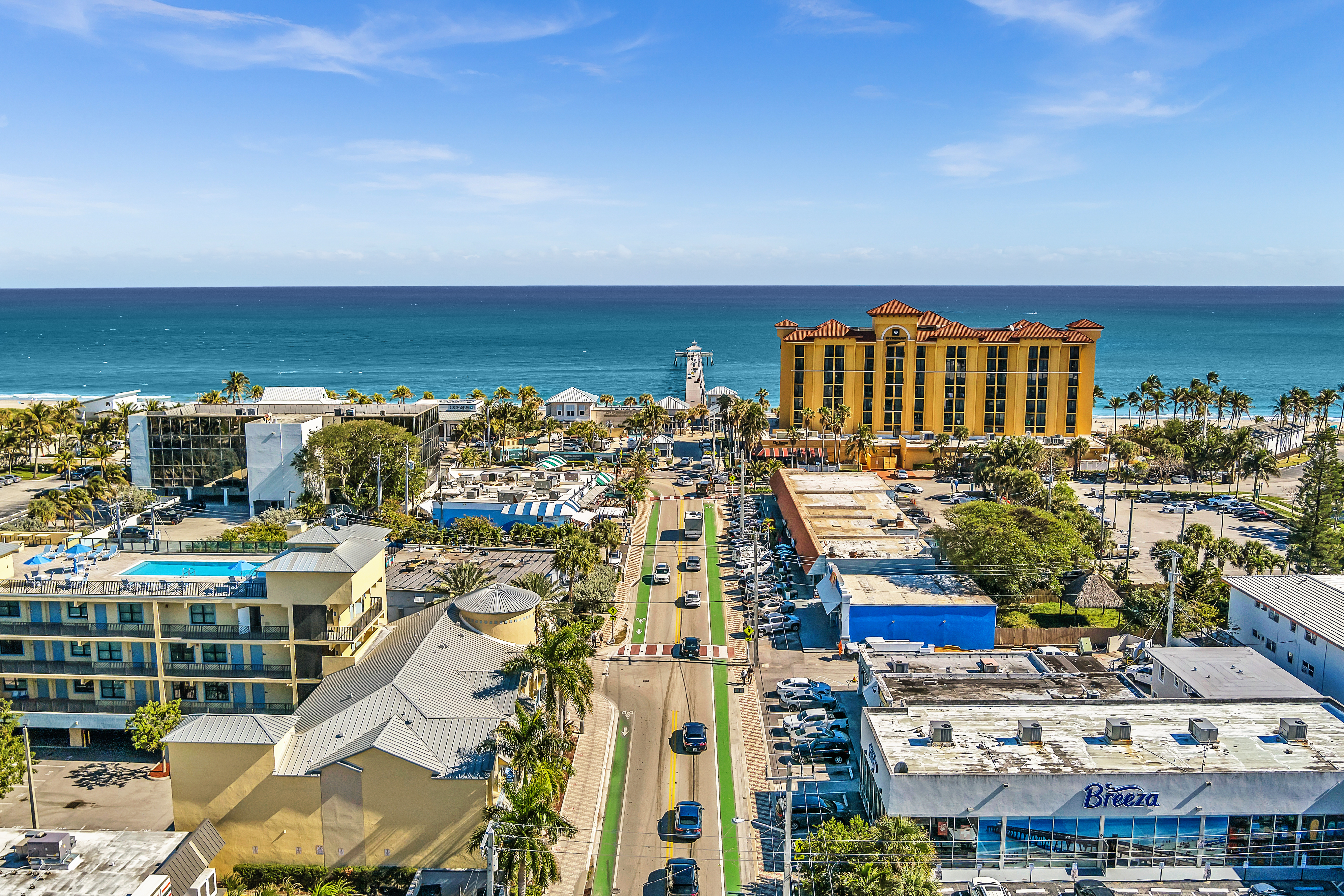 Aerial view of Deerfield Beach pier and oceanfront