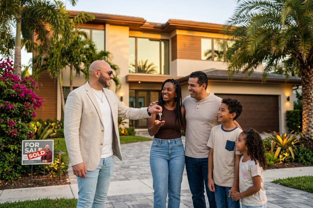 Jacob handing keys to happy clients