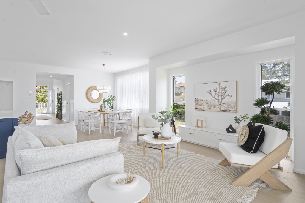 Watson Street — open plan living and dining with coastal styling