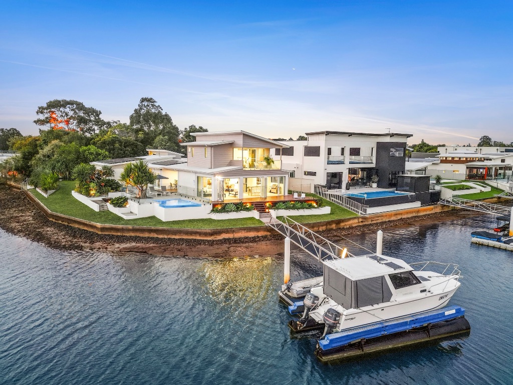 Waterfront estate — aerial view from water